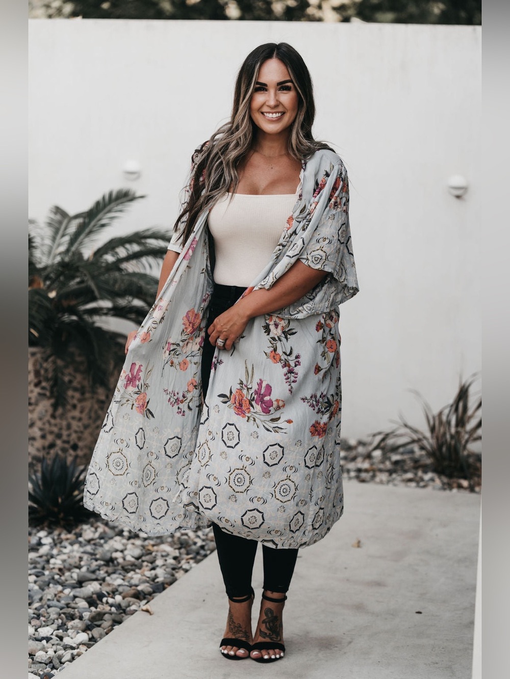 Floral Light Blue Kimono Duster Coverup
